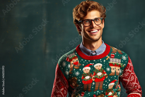 man in funny and ugly Christmas sweater