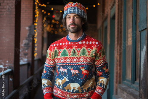 man in funny and ugly Christmas sweater
