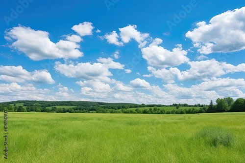 Green Farm Skyline under the blue sky and white clouds