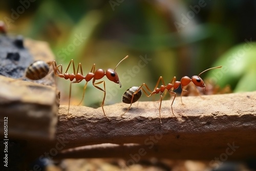A diligent team of ants working together to construct a bridge, Generative Ai ©  Creative_studio