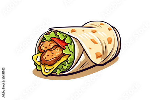Chicken tortilla wrap hand-drawn illustration. Chicken wrap. Vector doodle style cartoon illustration