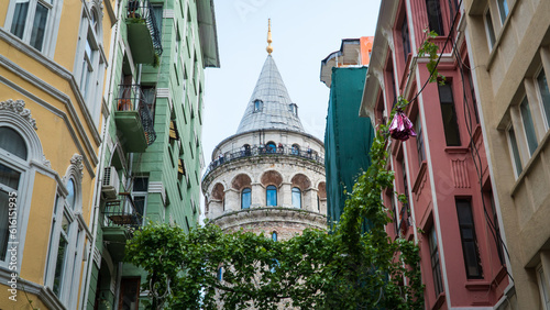 Galata tower. Galata Tower in Istanbul. Low angle view. Travel to Turkey. Landmarks of Turkey.