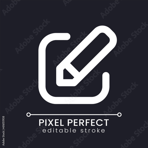 Edit pixel perfect white linear ui icon for dark theme. Application tool. Online editor. Software feature. Vector line pictogram. Isolated user interface symbol for night mode. Editable stroke