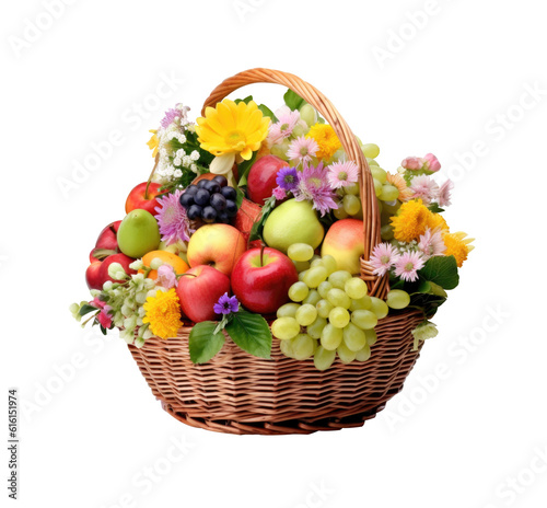 Realistic fruit in the basket on a transparent background  PNG . Generative AI.