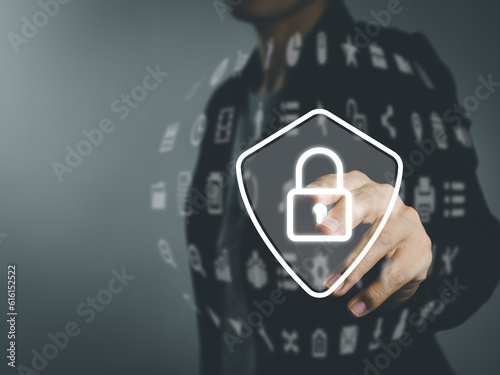 Cyber security and data protection, business people using online cyber security Retention of information, e-mails, messages, confidential business documents