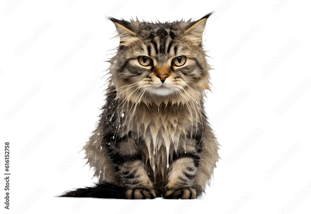 Serious cat with angry expression isolated on transparent background
