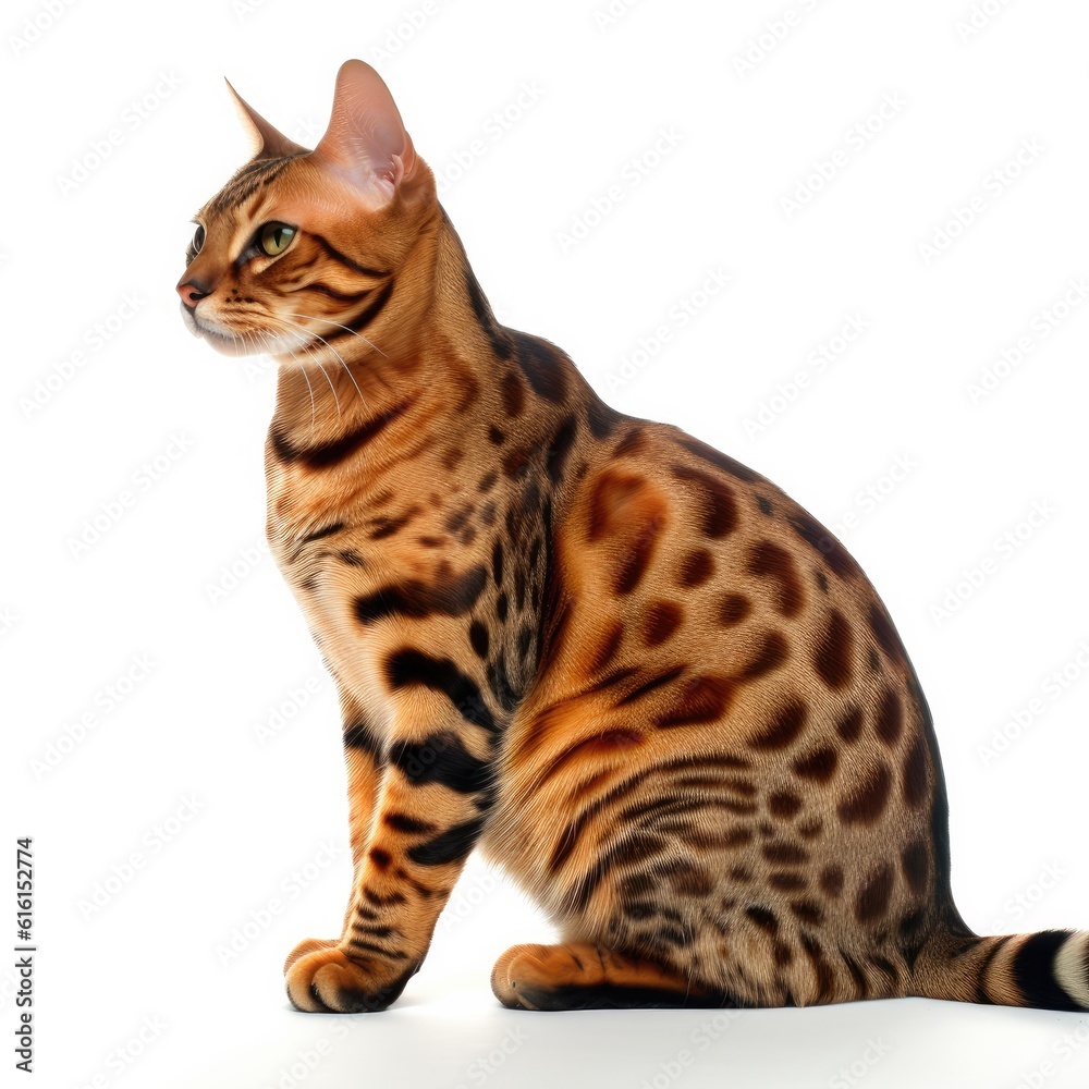 Fototapeta premium Bengal cat isolated on white background. Generative AI