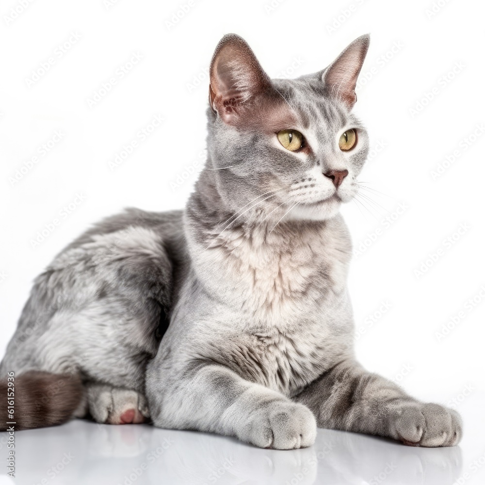 German Rex cat cat isolated on white background. Generative AI German Rex cat cat isolated on white background. Generative AI