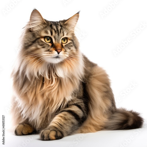 Siberian Forest Cat cat cat isolated on white background. Generative AI