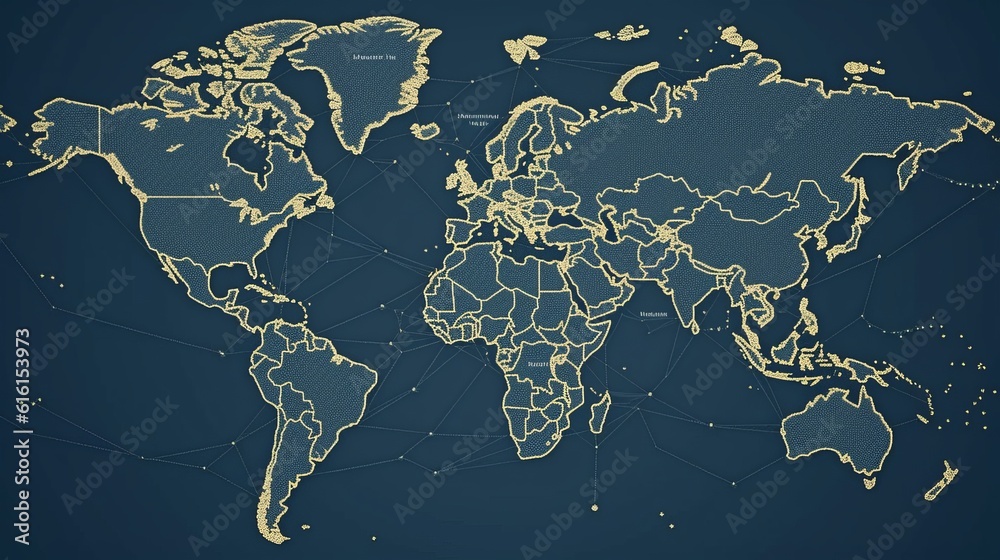 Countries Connecting World map With Interconnected Countries. Global network connection ...
