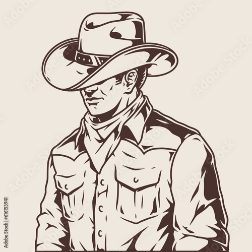 Man cowboy vintage sticker monochrome