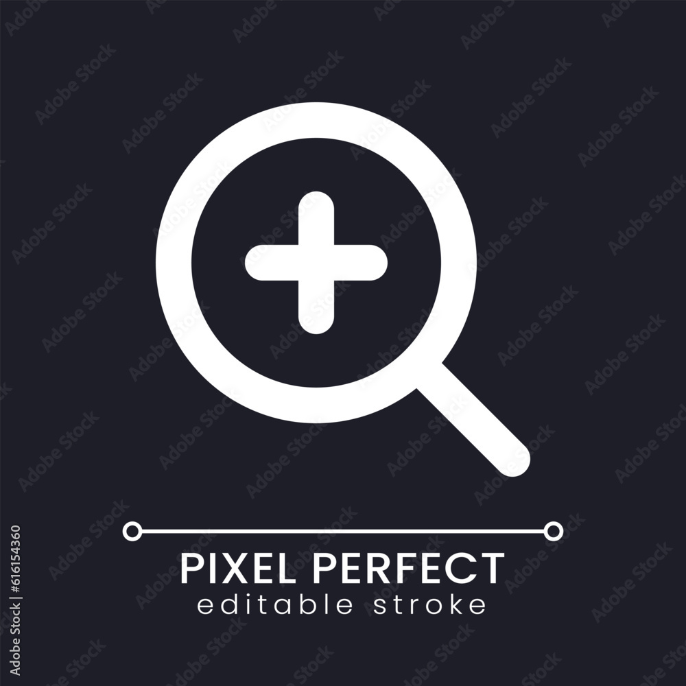 Fototapeta premium Zoom in transition pixel perfect white linear ui icon for dark theme. Clip editing. Video software tool. Vector line pictogram. Isolated user interface symbol for night mode. Editable stroke