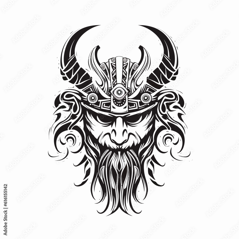 Obraz premium Viking head art tattoo in black and white