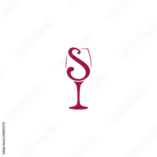 Wine Glass and Letter S logo or icon design