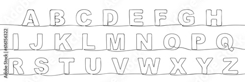 Alphabet in one line. Letters in a solid continuous line. Vector