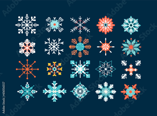 Vector isolated illustration of snowflakes set. Christmas decor. Winter patterns.