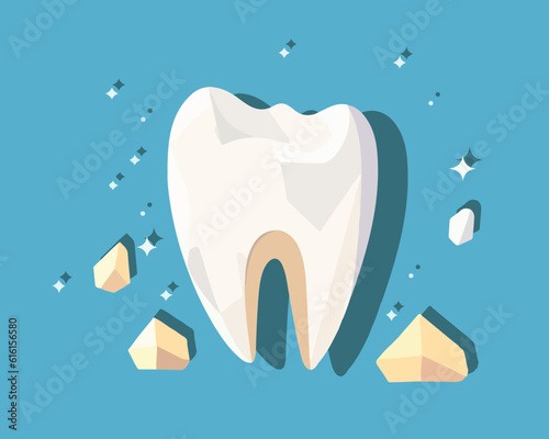 Vector isolated illustration of human tooth. Fragility of the tooth. Dentistry. Tooth decay.