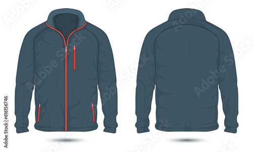 Outdoor jacket template front and back view. Vector illustration