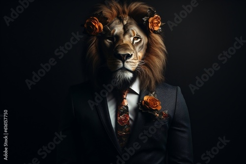 Lion Headed Man in a Suit. Generative AI ©  Creative_studio