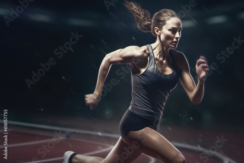 Girl running  female athlete running  professional running training on stadium background. generative ai