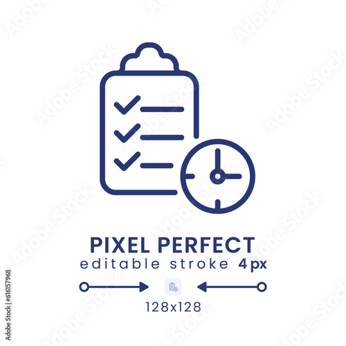 Time management linear desktop icon. Team collaboration software. Optimizing teamwork. Pixel perfect 128x128, outline 4px. GUI, UX design. Isolated user interface element for website. Editable stroke
