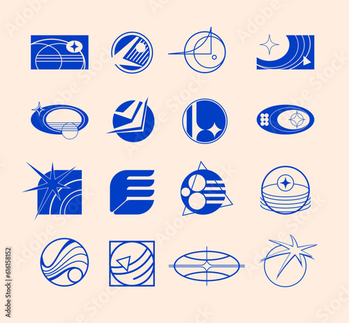 A vector graphic resource for designers, featuring an original design of abstract logos, shapes and icons, crafted to inspire creativity