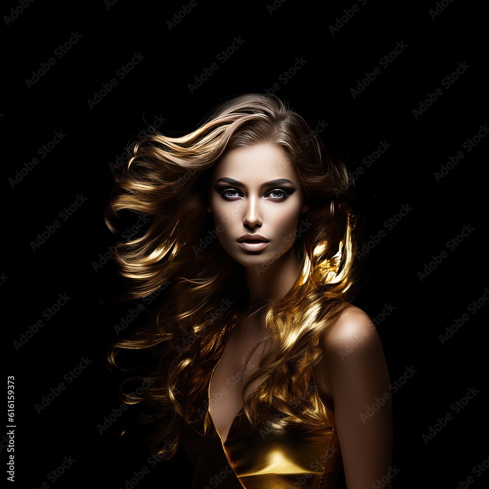 Fototapeta premium Portrait of a woman with golden hair, fictional person created with generative AI