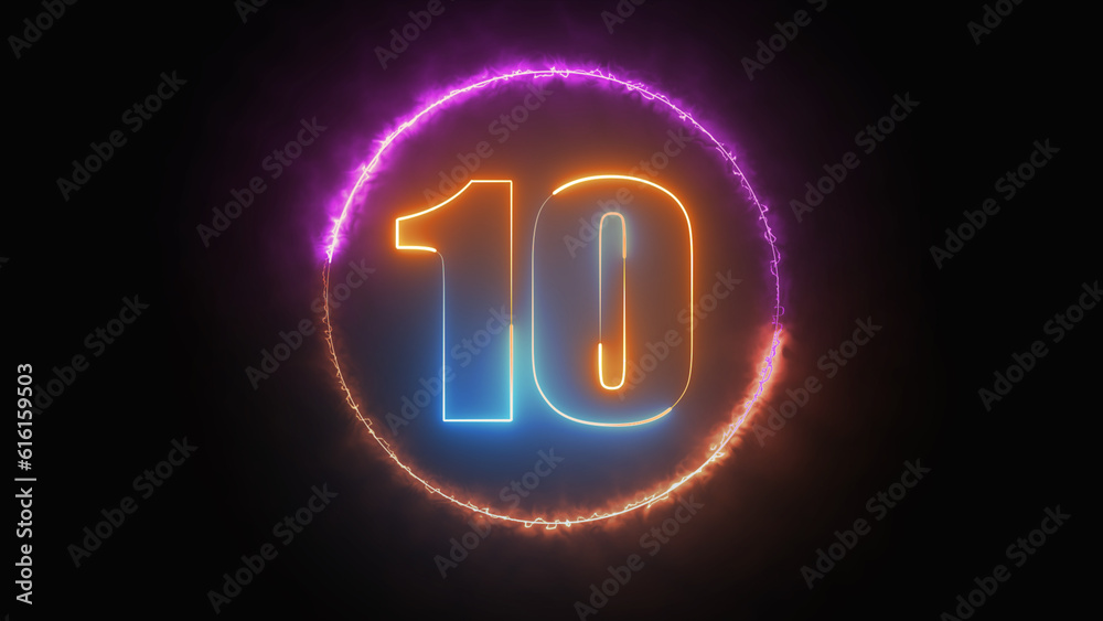 Abstract neon letter 10 logo design with fire circle. 10 monogram. Number nine glowing in the dark Line creative symbol. Bright Neon Font Number 10. Night Show Alphabet. 3d Rendering Isolated on black Abstract neon letter 10 logo design with fire circle. 10 monogram. Number nine glowing in the dark Line creative symbol. Bright Neon Font Number 10. Night Show Alphabet. 3d Rendering Isolated on black