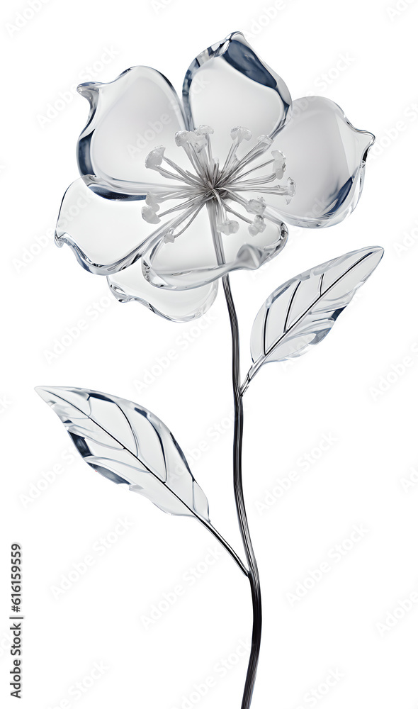 Fototapeta premium Crystal or glass flower with leaves and a long stem.