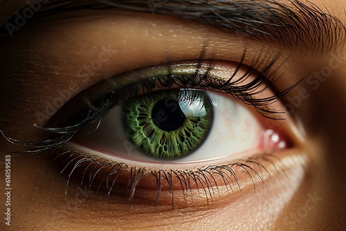 Luminous Green Gaze Woman Eye. Generative AI