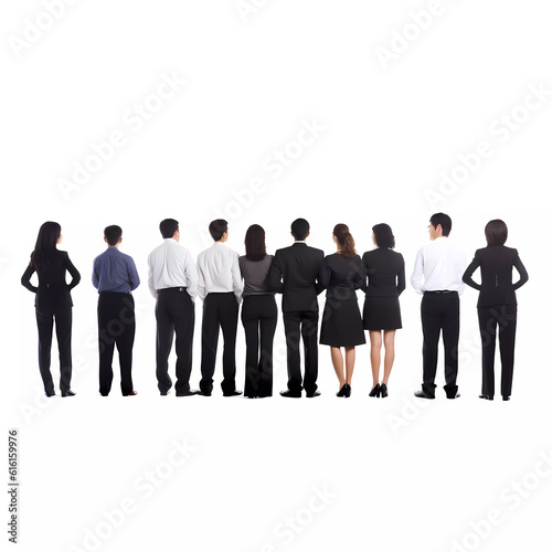 Rear view of business group standing in row