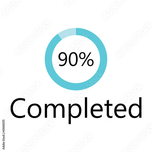 90% completed icon Sign and Typographic stamp label round shape percentage mark visualization concept Original series vector art illustration with blue color combination in white background 