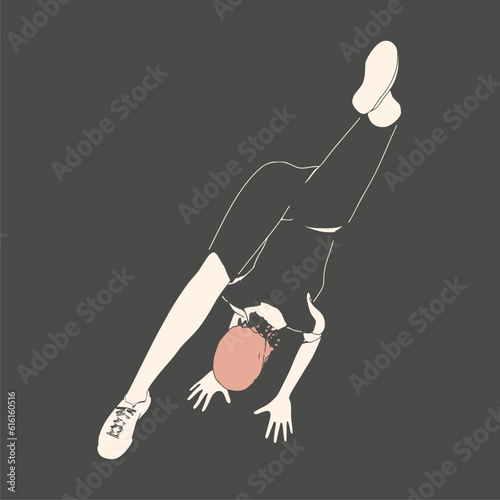 Young female workout. Sport girl doing stretching exercise. Casual sportwear - t-shirt, breeches and sneakers. Young woman wearing workout clothes. Sport fashion girl outline in urban casual style.