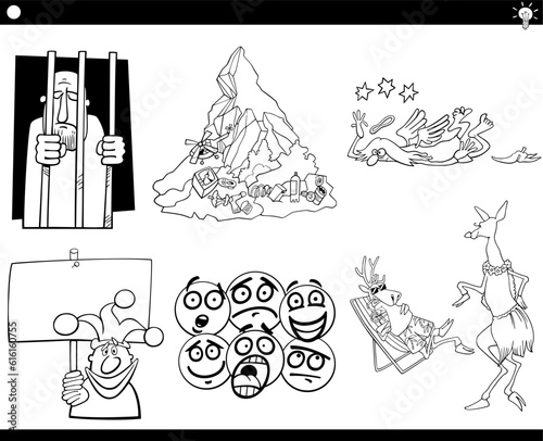 cartoon concepts or proverbs with comic characters set