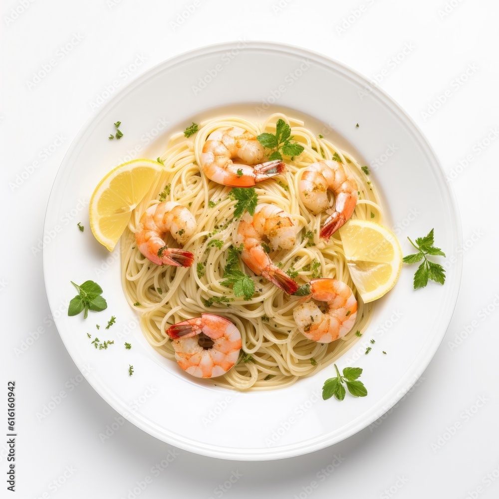 Shrimp Scampi isolated on white background. Generative AI Shrimp Scampi isolated on white background. Generative AI