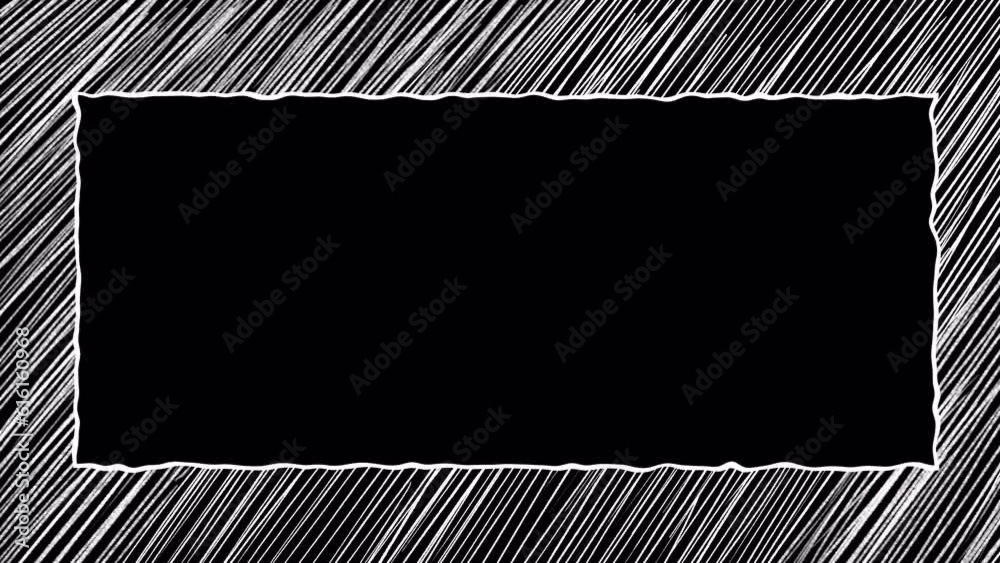 Horizontal sketch frame with white strokes. Animation for adding a doodle style to a clip. Stock background in 4k with alpha channel.