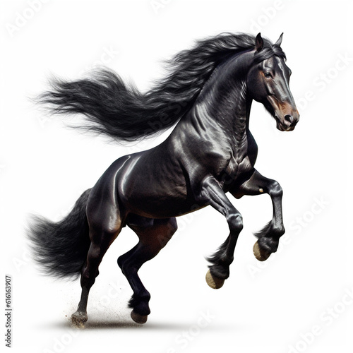 black horse galloping  white background