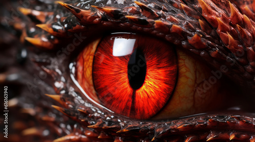 Extreme close-up view of a red dragon eye © Keitma