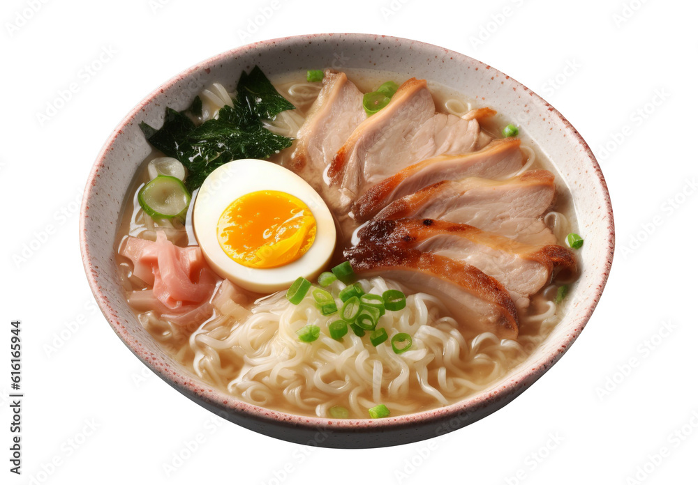 Tonkotsu ramen on transparent background. Generative AI. Tonkotsu ramen on transparent background. Generative AI.