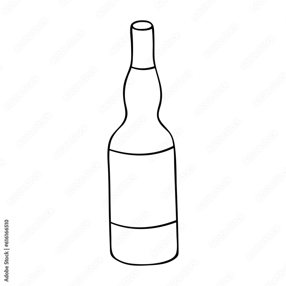 Hand drawn liquor bottle illustration. Alcohol drink clipart in doodle style. Single element for design Hand drawn liquor bottle illustration. Alcohol drink clipart in doodle style. Single element for design