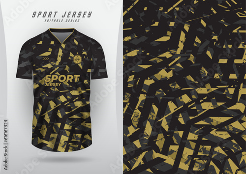 Background for sports jersey, soccer jersey, running jersey, racing jersey, gold and black grunge zigzag pattern.