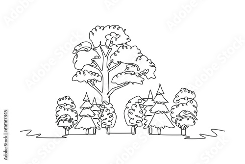 Single one line drawing Forest concept. Continuous line draw design graphic vector illustration.