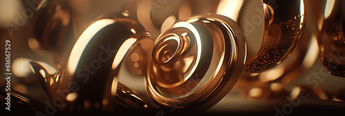 Metal Close-Up With Swirly Design On Black Background: High-Quality Stock Photo With Yellow Border For Your Creative Projects 3D Still Motion Animation Frame Generative AI