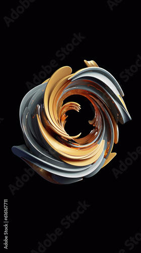 Golden Spiral On Black Background With White Circle - Stunning Metal Artwork With Yellow Center For Design And Decor - Stock Photo 3D Still Motion Animation Frame Generative AI