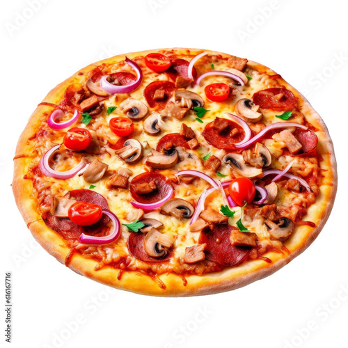 Pizza with onions on a white background