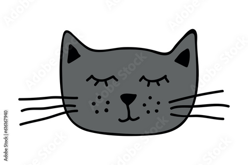 Hand drawn cat muzzle clipart. Cute pet face doodle