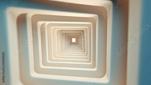 Captivating Stock Photo: Mesmerizing Long White And Blue Tunnel With Center Light, Multiple Windows And Breathtaking View 3D Still Motion Animation Frame Generative AI