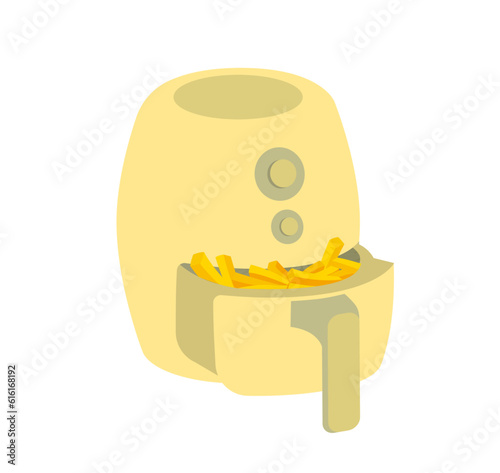 Editable vector illustration of Air Fryer with chips  photo