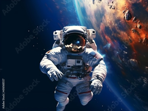 an astronaut floating through space during a spacewalk, surrounded by the infinite expanse of cosmic art. created generative AI