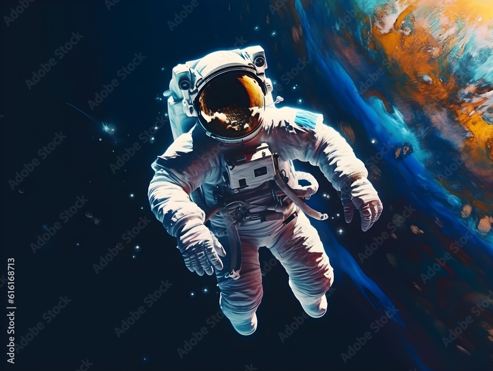Fototapeta premium an astronaut floating through space during a spacewalk, surrounded by the infinite expanse of cosmic art. created generative AI